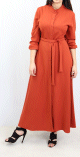 Robe chemise entierement boutonnee avec ceinture pour femme - Couleur rouge-orange - Marque Amelis Paris