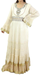 Robe orientale de soiree femme maxi-longue de couleur jaune pale avec dorures et decorations