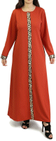 Robe longue orientale avec strass devant et sur les manches - Couleur rouge brique