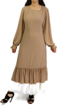 Robe en crepe fluide avec ceinture - Couleur camel
