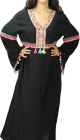 Robe large noire avec broderies et petits pompons multi-couleurs (100 % coton)
