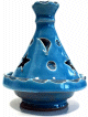 Mini tajine photophore decoratif marocain en poterie de couleur bleu clair