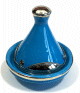 Mini tajine decoratif marocain de couleur bleu clair en poterie cercle de metal argente