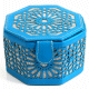 Boite de Rangement artisanale de forme octogonale en cuir avec des jolies motifs argentes - Couleur bleu turquoise