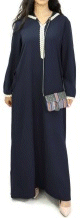 Djellaba marocaine pour femme avec dentelle et capuche (Mode et Mastour) - Couleur bleu nuit
