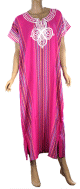 Gandoura / Robe marocaine pour femme avec rayures multicolores (Taille Standard) - Fushia