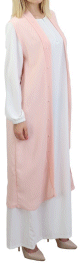 Gilet long perle de couleur rose pale