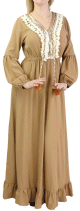 Robe brodee maxi-longue avec pompons et manche bouffantes (Plusieurs couleurs disponibles)