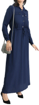 Robe casual boutonnee manches longues pour femme - Couleur Bleu marine