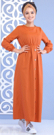 Robe longue cintree decoration boutons pour femme - Couleur rouille (Vetement musulman turque)