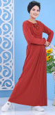 Robe longue plissee avec broderies pour femme - Couleur orange brique