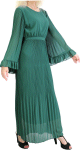 Robe longue fluide plissee avec manches evasees pour femme - Couleur vert fonce