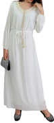 Robe maxi-longue fluide avec cordons a pompons pour femme - Couleur Blanc
