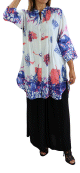 Tunique-Chemise blanche ample motifs fleuris bleu mauve et rose pour femme