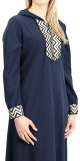 Robe longue type abaya marocaine avec capuche et motifs dores - Couleur Bleu Marine