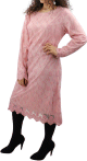 Robe-Tunique longue doublee rose avec dentelle et motifs floraux - Couleur rose