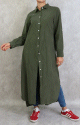 Robe-chemise Velours cotele de couleur unie vert militaire