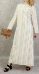 Robe longue en coton a rayures de couleurs beige et blanc casse