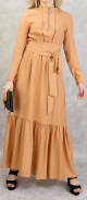 Robe longue style casual avec ceinture a nouer pour femme - Couleur saumon