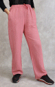 Pantalon a fines rayures de couleur framboise pour femme - 100% lin