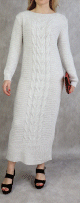 Robe longue a maille de couleur blanc casse