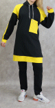 Survetement femme 2 pieces avec capuche de couleur anthracite et jaune (grandes tailles disponibles)