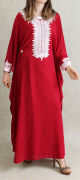 Robe de soiree orientale (2 pieces) pour femme avec effet papillon decoree de broderies et de strass - Couleur Rouge bordeaux