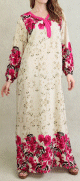 Robe dinterieur 100% coton - Gandoura manches longues pour la maison avec motifs a fleurs Couleur Rose