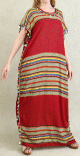 Robe d'ete originale a rayure horizontale (effet arc-en-ciel) et mini pompon multicolore - Couleur Rouge bordeaux