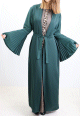 Kimono avec manches evasees plissees - Couleur vert sapin