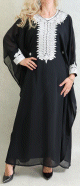 Robe de soiree orientale (2 pieces) - Robe pour femme avec effet papillon decoree de broderies et de strass - Couleur Noir