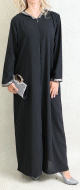 Djellaba orientale ample pour femme - Abaya a capuche avec fermeture eclair - Couleur Noir