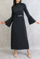 Robe classique et elegante manches plissees - Couleur Noir