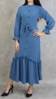 Robe longue a volants pour femme (Robes Turquie en ligne) - Couleur Bleu acier