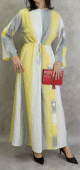 Robe longue pour femme effet tisse de couleur gris clair, jaune et blanc