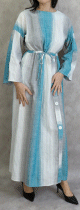 Robe longue effet tisse pour femme de couleur gris clair, turquoise et blanc
