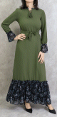 Robe longue a motifs fleuris pour femme - Couleur rose clair vert kaki