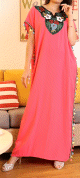 Robe orientale avec strass et pompons multi-couleur en coton pour femme - Couleur Corail