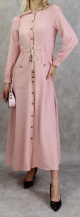 Robe casual chic pour femme - Robe longue boutonnee de couleur rose clair