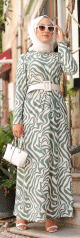 Robe longue imprimee (Robes Musulmanes chale) - Couleur Vert