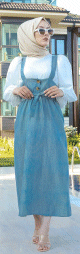 Robe Salopette avec ceinture pour femme - Couleur bleu gris