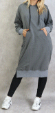 Sweatshirt long a capuche - Sweats shirts femmes en coton - Couleur gris chine