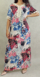 Robe longue d'ete imprime exotique pour femme - Couleur Bleu et Rose