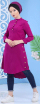 Tunique longue decoration boutons - Couleur violet (Grande taille disponible pour femme)