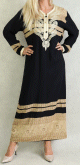 Robe orientale longue avec broderies et strass pour femme - Couleur Noire