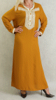 Robe orientale maghrebine longue brodee et perlee pour femme - Couleur jaune moutarde