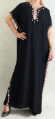 Robe orientale longue avec pompons multicolore et decorations pour femme - Couleur noir