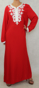 Robe orientale longue pour femme avec perles et broderies 100% coton - Couleur rouge
