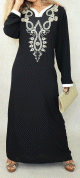 Robe orientale longue avec belles broderies en coton pour femme - Couleur Noir
