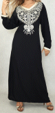 Robe orientale longue a strass et broderies en coton pour femme (Plusieurs couleurs disponibles)